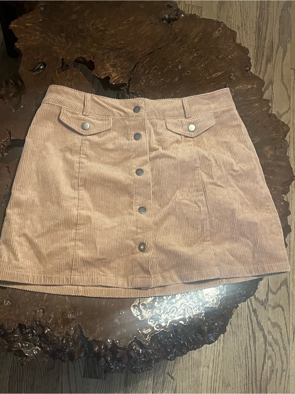 Love Tree Dusty Pink Corduroy Button-Front Mini Skirt